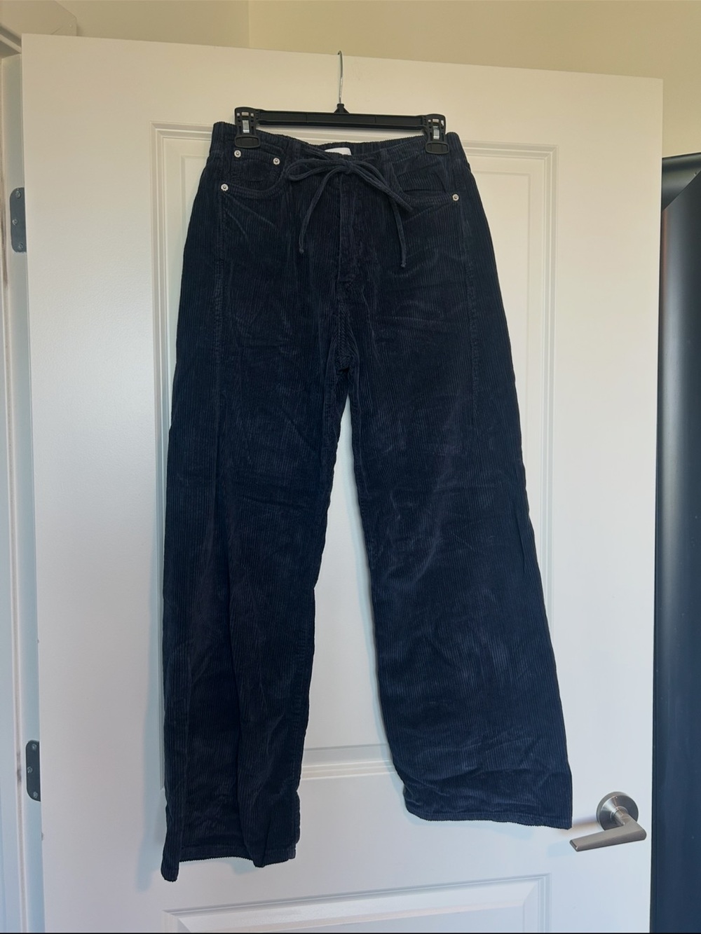 Wide-Leg Navy Corduroy Drawstring Pants